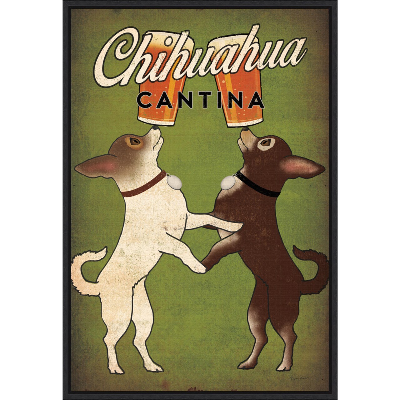 Double Chihuahua by Ryan Fowler 16-in. W x 23-in. H. Canvas Wall Art Print Framed in Black